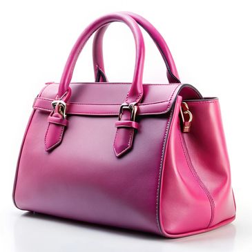 Elegant pink leather handbag with sturdy handles and gold accents.