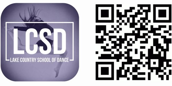 Logo of Lake Country School of Dance with a QR code beside it.