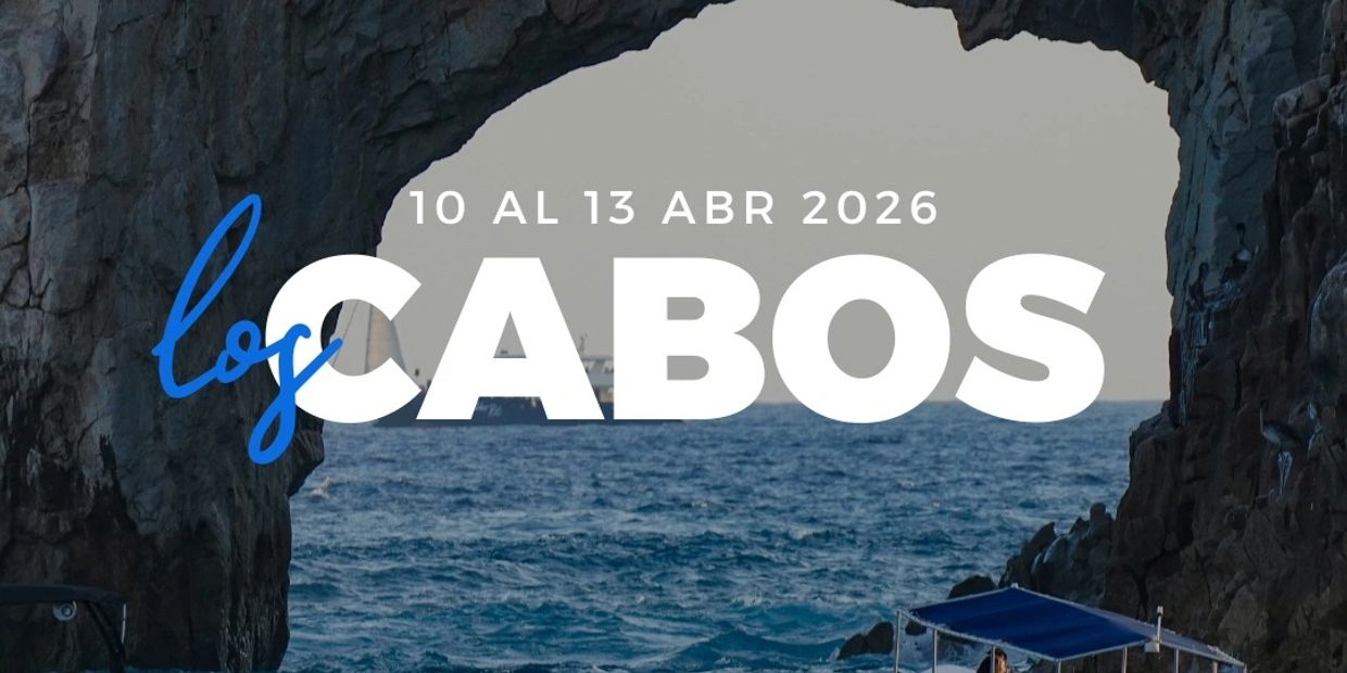 Scenic view of Los Cabos arch with event dates April 10-13, 2026.