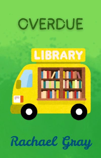 Couverture d'un livre intitulé "Overdue" avec un bus bibliothèque.