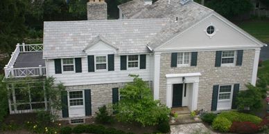 slate roof half clean.