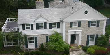 slate roof half clean.