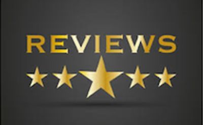 The word “Reviews” with five stars underneath.  The middle star is larger than the rest.  