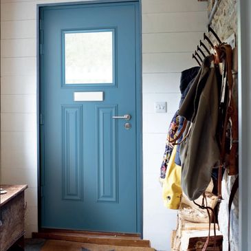 A premuim blue aluminium entrance door by smarts aluminium