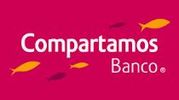 Logo of Compartamos Banco with orange fish on a red background.