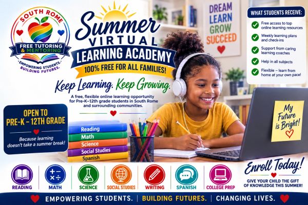 Virtual summer learning academy for Pre-K to 12th grade in South Rome.