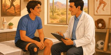 A young athlete consulting a doctor in a sports clinic.