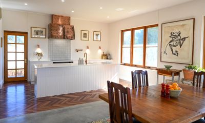 Parquet Flooring in the brand new kitchen at Yamala Heritage Renovation, NSW