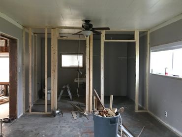 Framing for a closet & bathroom off of a master bedroom.