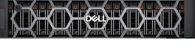 Front view of a Dell server with a hexagonal grille design.