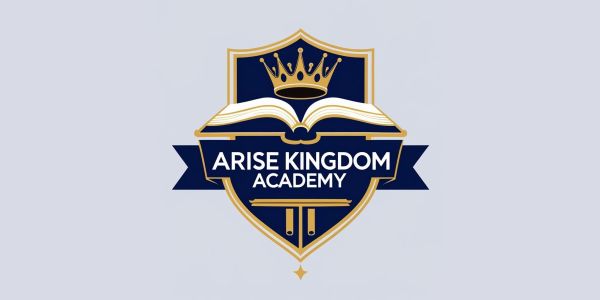 Emblem of Arise Kingdom Academy featuring a crown, open book, and shield.