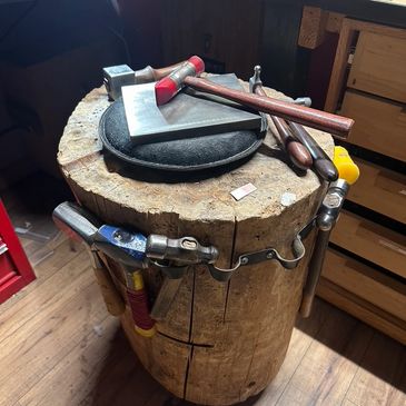 Wood stump and anvil for metal jewelry making class stamping silversmithing native American art