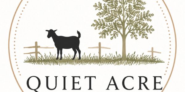 Logo with a goat, tree, and fence representing Quiet Acre.