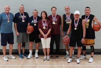 2024 Nevada Senior Games basketball shooting skills medalists - men and women. Photo by Tim Dorman.