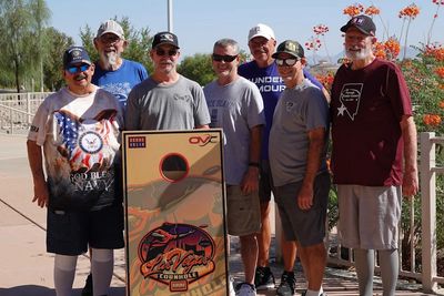 2024 Nevada Senior Games cornhole male participants. Photo by Tim Dorman.