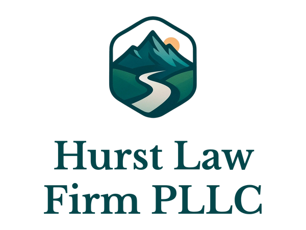Logo of Hurst Law Firm PLLC with mountain and river design.