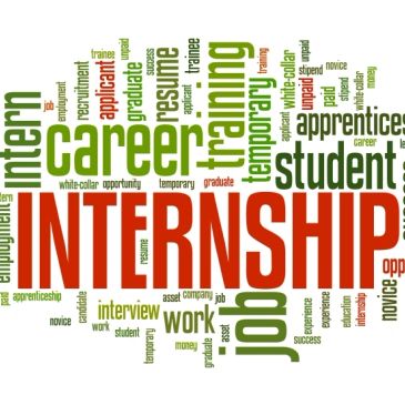 Word cloud centered on internship and related career terms.