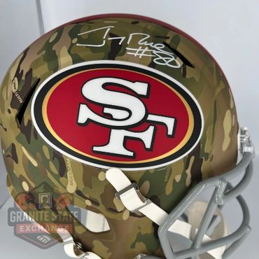 San Francisco 49ers camouflage helmet with autograph.