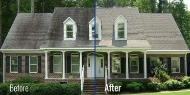 Comparison of a home's roof before and after cleaning.