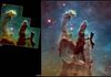 The Old and NEW images of the "Pillars of Creation."  The left pillar is 6 trillion miles (1 LIGHT YEAR) long!