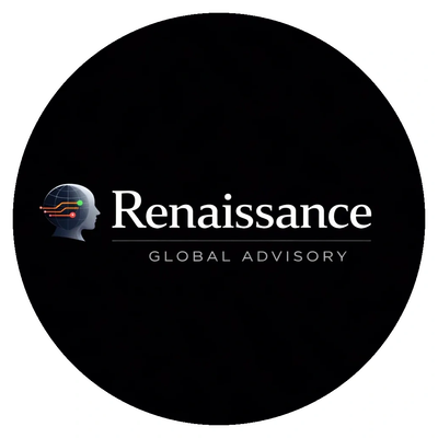 Logo of Renaissance Global Advisory with a digital head icon.