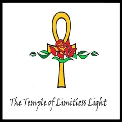 Logo of The Temple of Limitless Light featuring an ankh and a red rose.