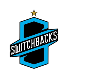 Modern blue and gold logo with star and abstract shapes on black.