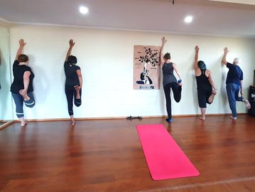 group of yogis doing dancer's pose, yoga, yoga gym, yoga gym cockle bay, hatha yoga