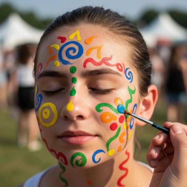 Close-up of a girl with colorful face paint.