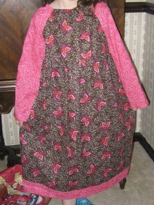 peasant dress, brown and pink, butterflies