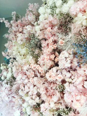 Pastel pink, white, and blue 5D flower wall 
