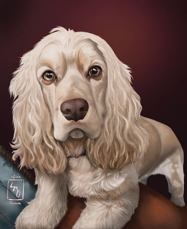 Blonde dog with long haired ears is very excited to see you!