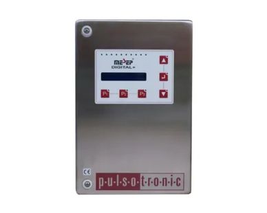 Metal control panel labeled 'pulsotronic' with digital screen and buttons.