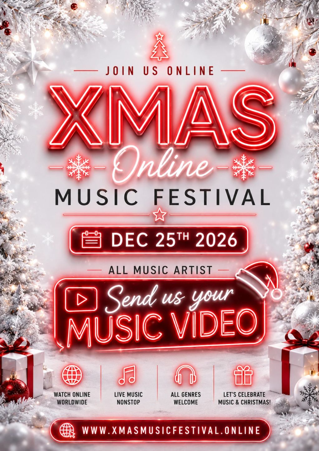 Christmas online music festival on Dec 25, 2026.