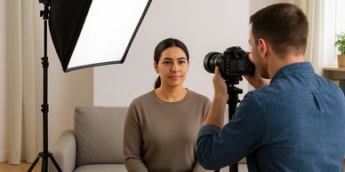 Photographer Capturing a Passport photo of a person at home 