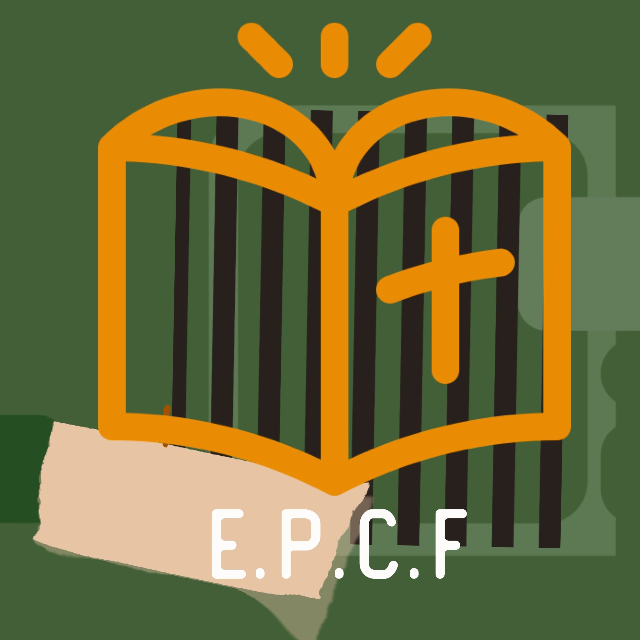 Illustration of an orange open book with E.P.C.F text on a green background.
