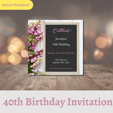 40th Birthday Invitation Template featuring Lavender Flowers