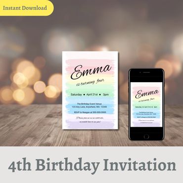 Pastel Rainbow Birthday Invitation