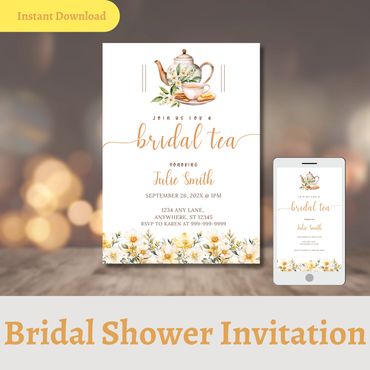 Bridal Shower Tea Invitation template featuring Boho Floral Design with Elegant Script fonts. 