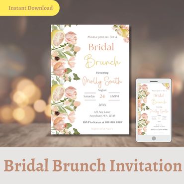 Bridal Brunch Invitation templates featuring Citrus and Floral Themed design.