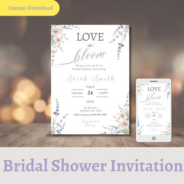 Love in Bloom themed Bridal Shower Invitations, Spring Bridal Shower