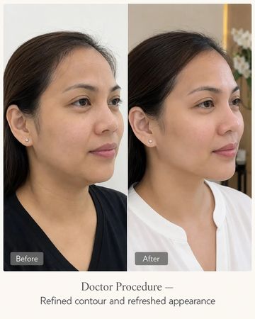 Before and after facial contouring procedure.