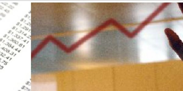 Rising financial graph with dollar amounts.
