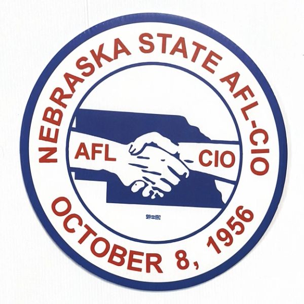 Nebraska State AFL-CIO logo with handshake and date.