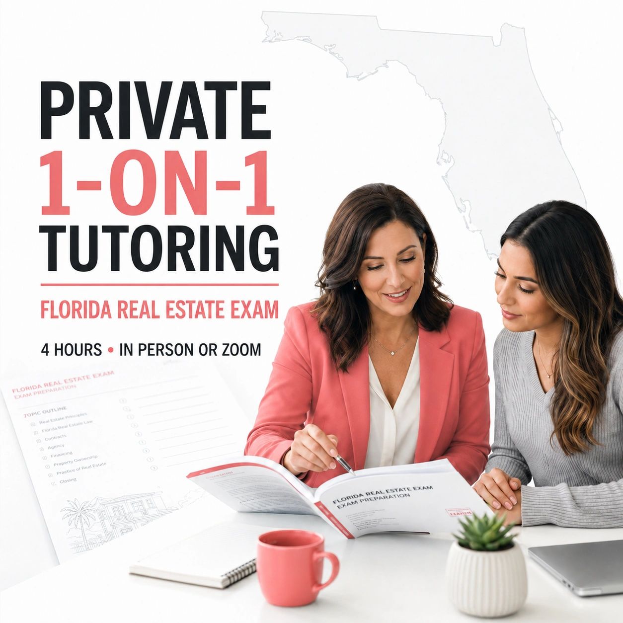 Private 1-on-1 Florida real estate exam tutoring with Isabel Diaz in Palmetto Bay or Live Zoom