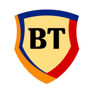 Shield logo with BT letters and tri-color border.