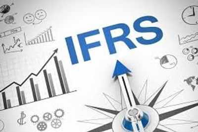 IFRS concept with upward arrow and financial charts.