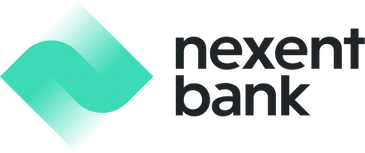 Nexent Bank logo with teal diamond and black text.