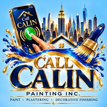 Call Calin Painting Inc. advertisement with phone, paintbrush, and cityscape.
