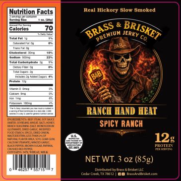 Spicy Ranch flavored premium jerky with 12g protein per serving.
